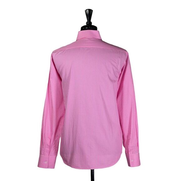 Hugo Boss Mens Dress Shirt Button Up Pink White Striped Cotton EU 42 US 16.5 - Picture 2 of 9